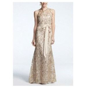 BETSY & ADAM WOMEN GOLD SEQUIN EMBELLISHED GOWN